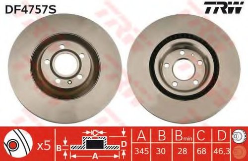 Disc frana AUDI A4 (8E2, B6) (2000 - 2004) TRW DF4757S piesa NOUA