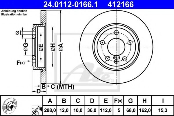 Disc frana AUDI A4 (8EC, B7) (2004 - 2008) ATE 24.0112-0166.1 piesa NOUA