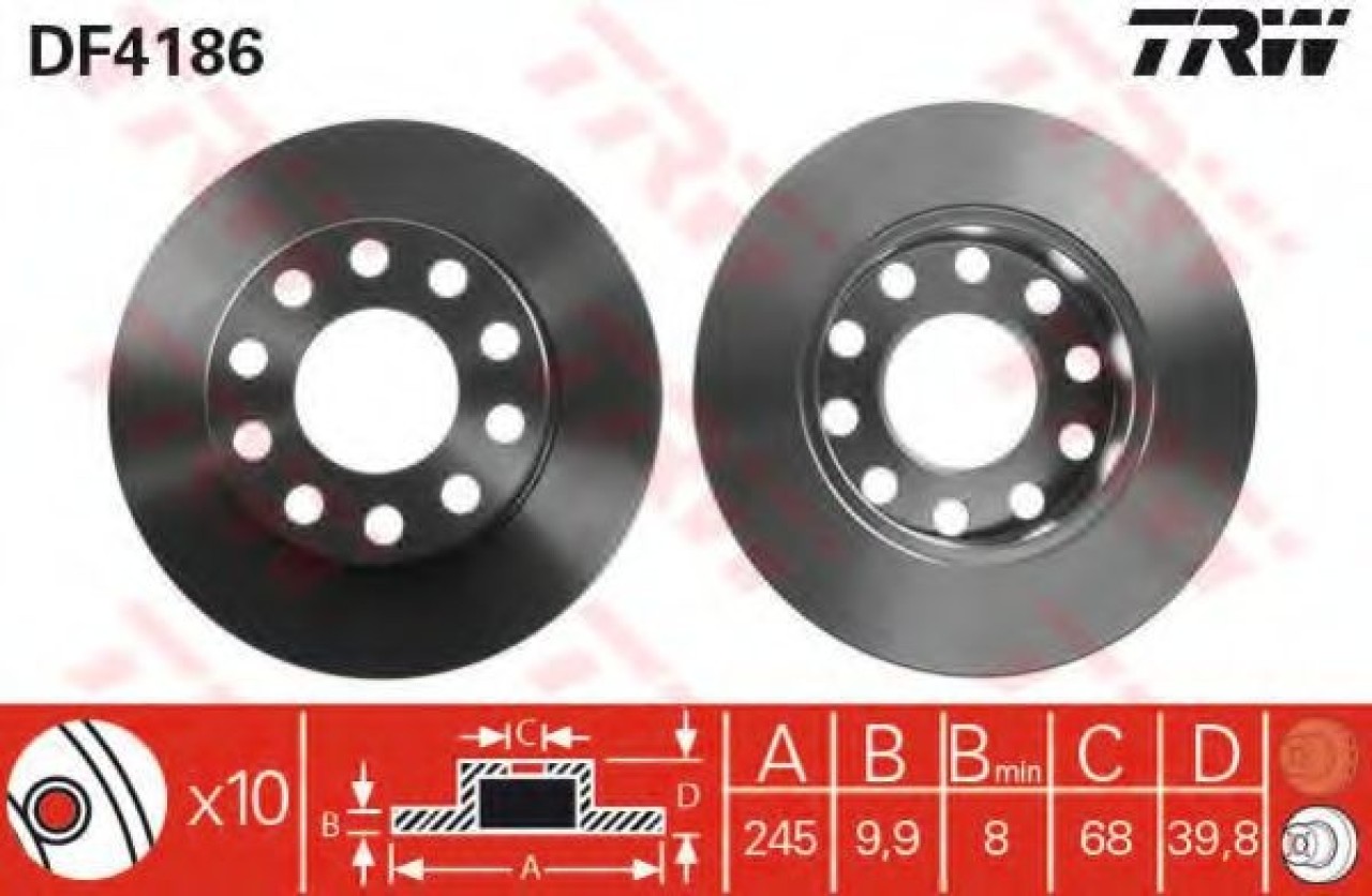 Disc frana AUDI A4 (8EC, B7) (2004 - 2008) TRW DF4186 piesa NOUA