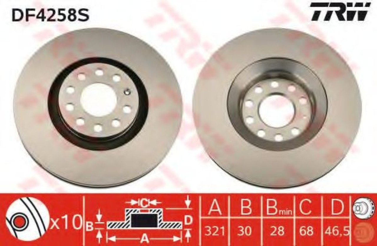 Disc frana AUDI A4 (8EC, B7) (2004 - 2008) TRW DF4258S piesa NOUA