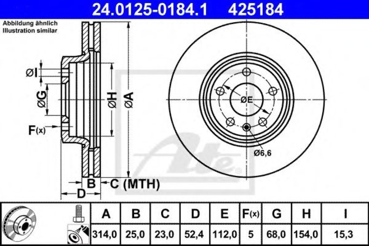 Disc frana AUDI A4 (8K2, B8) (2007 - 2015) ATE 24.0125-0184.1 piesa NOUA