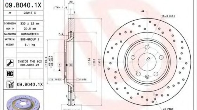 Disc frana AUDI A4 (8K2, B8) (2007 - 2015) BREMBO 09.B040.1X piesa NOUA