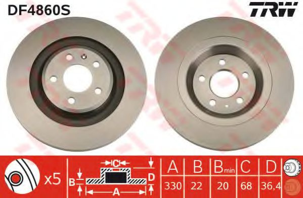 Disc frana AUDI A4 (8K2, B8) (2007 - 2015) TRW DF4860S piesa NOUA
