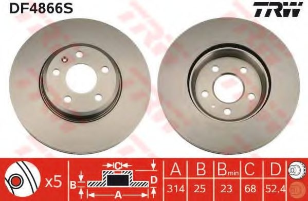 Disc frana AUDI A4 (8K2, B8) (2007 - 2015) TRW DF4866S piesa NOUA