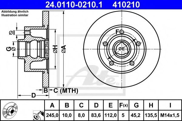 Disc frana AUDI A4 Avant (8D5, B5) (1994 - 2001) ATE 24.0110-0210.1 piesa NOUA