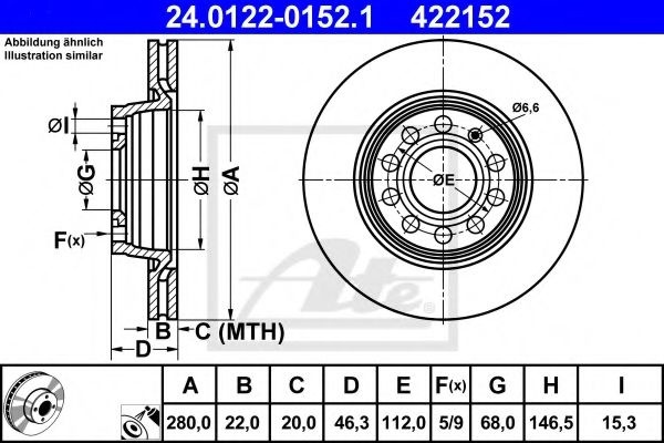 Disc frana AUDI A4 Avant (8D5, B5) (1994 - 2001) ATE 24.0122-0152.1 piesa NOUA