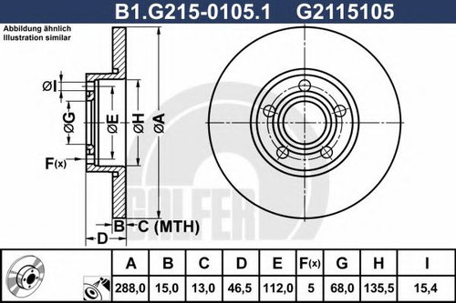 Disc frana AUDI A4 Avant (8D5, B5) (1994 - 2001) GALFER B1.G215-0105.1 piesa NOUA