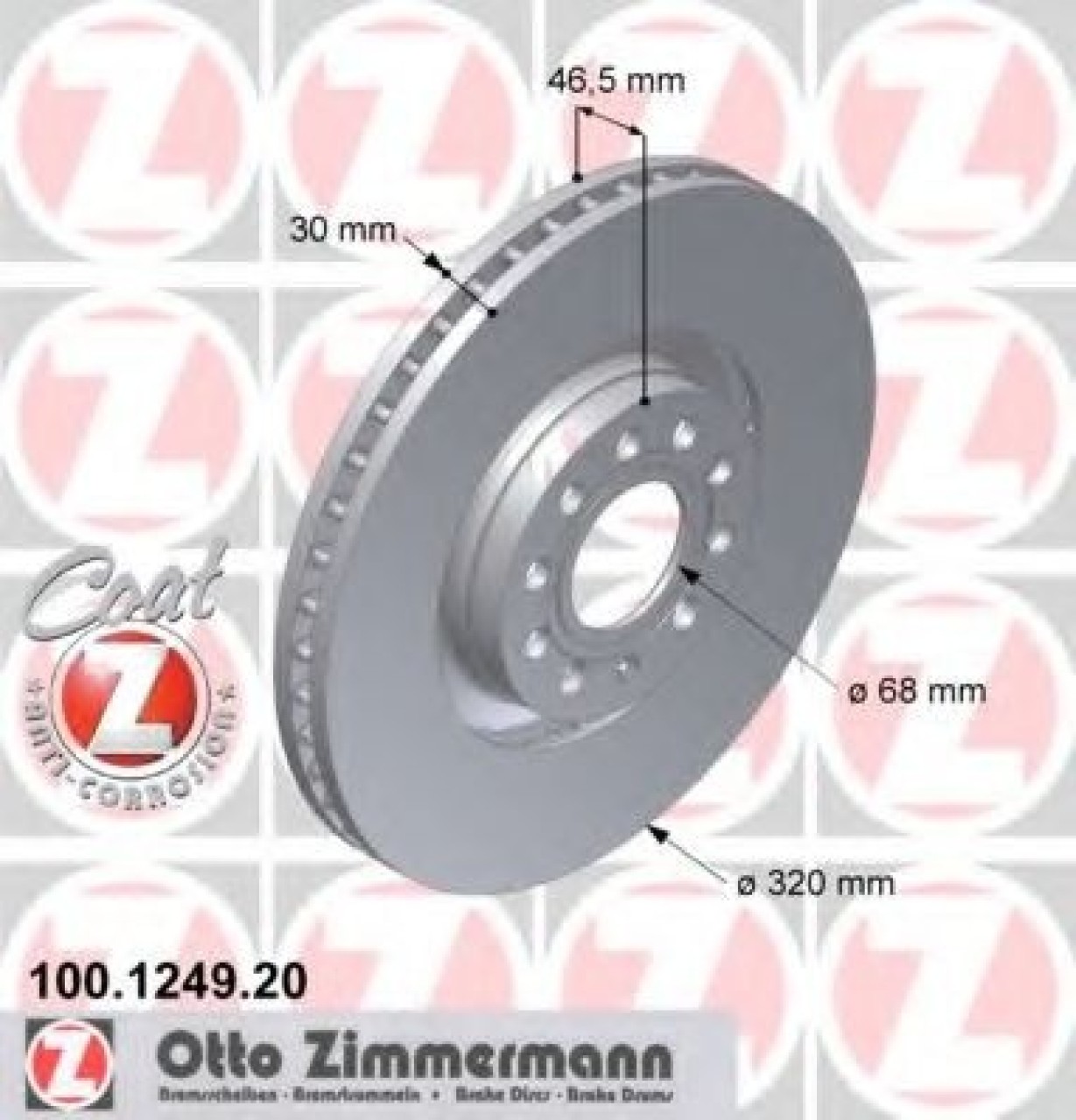 Disc frana AUDI A4 Avant (8D5, B5) (1994 - 2001) ZIMMERMANN 100.1249.20 piesa NOUA