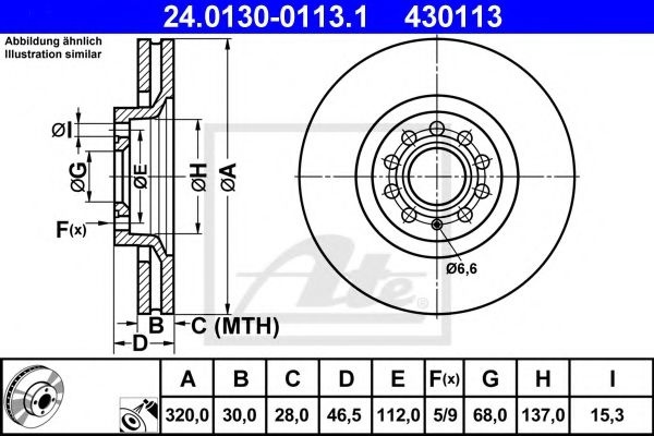 Disc frana AUDI A4 Avant (8E5, B6) (2001 - 2004) ATE 24.0130-0113.1 piesa NOUA