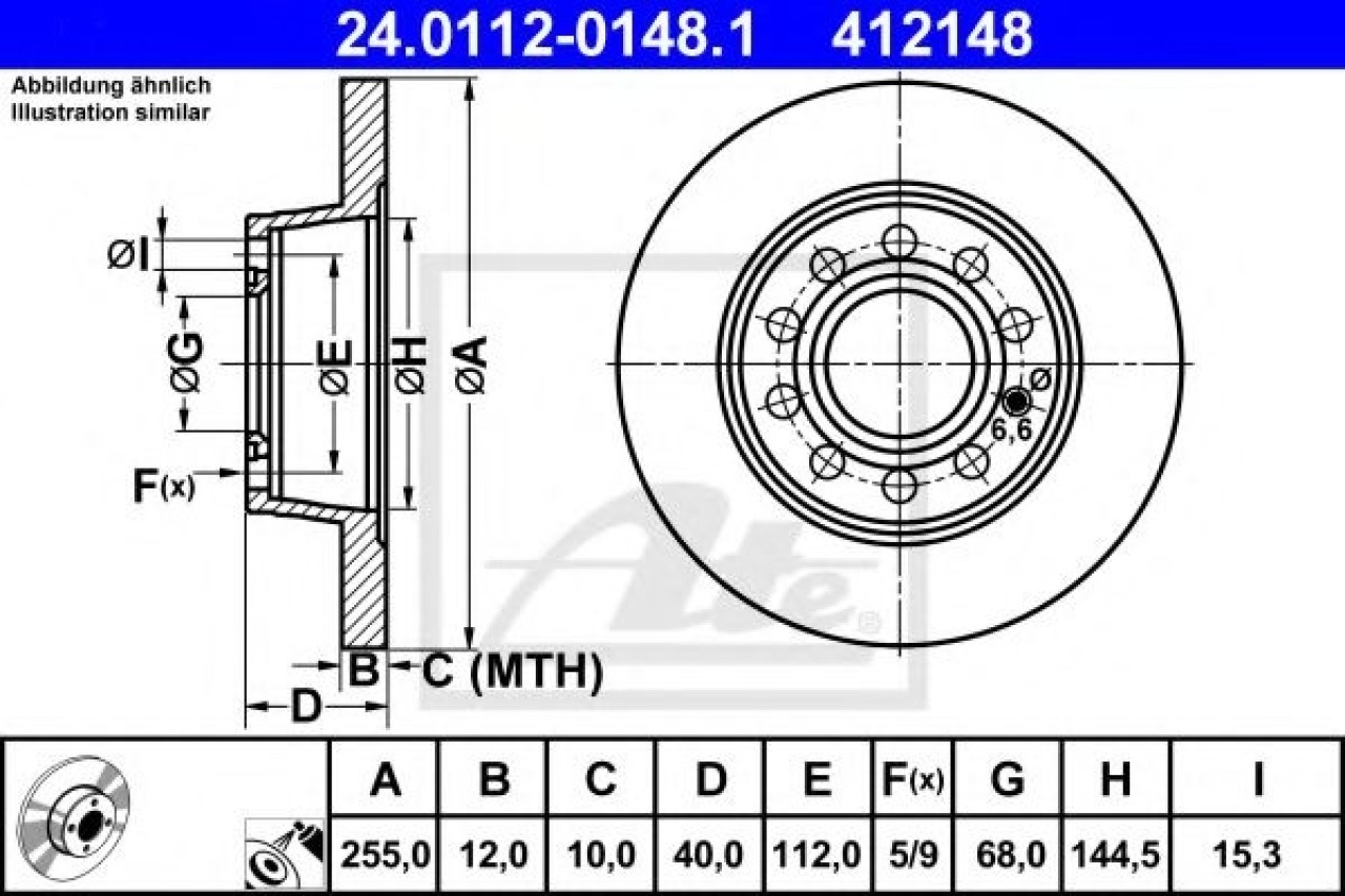 Disc frana AUDI A4 Avant (8ED, B7) (2004 - 2008) ATE 24.0112-0148.1 piesa NOUA
