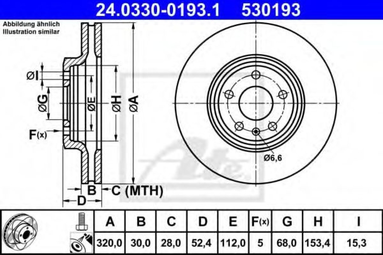 Disc frana AUDI A4 Avant (8K5, B8) (2007 - 2015) ATE 24.0330-0193.1 piesa NOUA