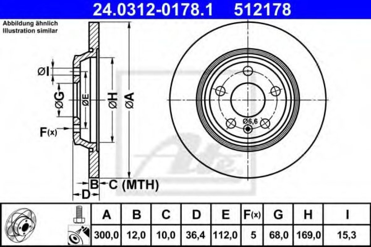 Disc frana AUDI A4 Avant (8K5, B8) (2007 - 2015) ATE 24.0312-0178.1 piesa NOUA