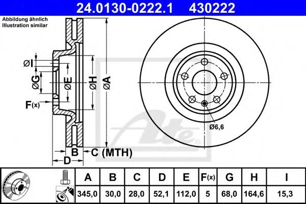 Disc frana AUDI A4 Avant (8K5, B8) (2007 - 2015) ATE 24.0130-0222.1 piesa NOUA