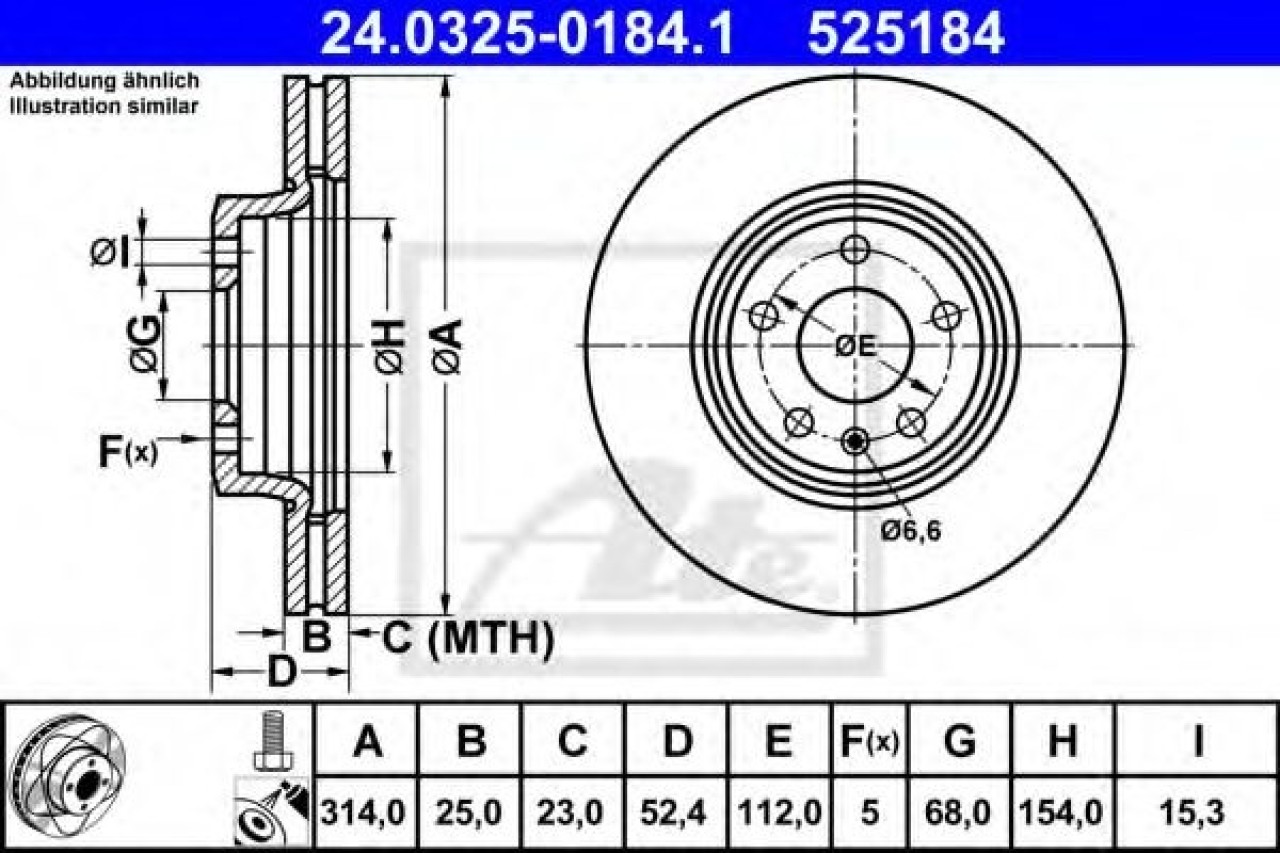 Disc frana AUDI A4 Avant (8K5, B8) (2007 - 2015) ATE 24.0325-0184.1 piesa NOUA