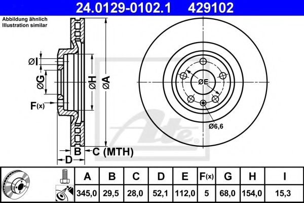Disc frana AUDI A4 Avant (8K5, B8) (2007 - 2015) ATE 24.0129-0102.1 piesa NOUA