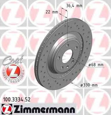 Disc frana AUDI A5 (8T3) (2007 - 2016) ZIMMERMANN 100.3334.52 piesa NOUA
