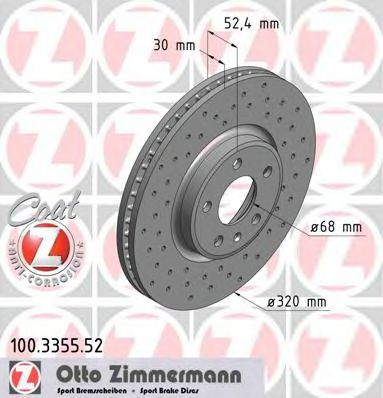 Disc frana AUDI A5 (8T3) (2007 - 2016) ZIMMERMANN 100.3355.52 piesa NOUA