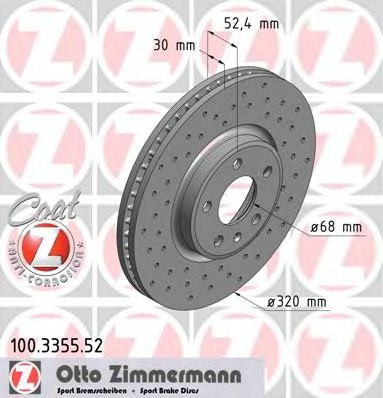 Disc frana AUDI A5 (8T3) (2007 - 2016) ZIMMERMANN 100.3355.52 piesa NOUA