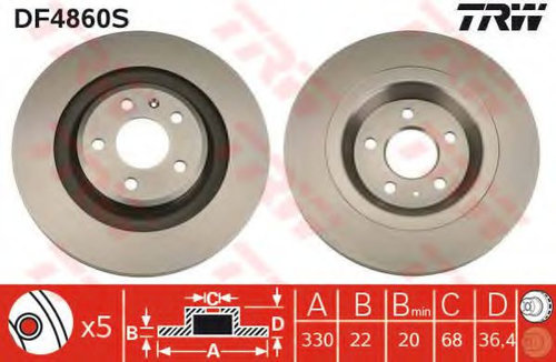 Disc frana AUDI A5 Sportback (8TA) (2009 - 2016) TRW DF4860S piesa NOUA