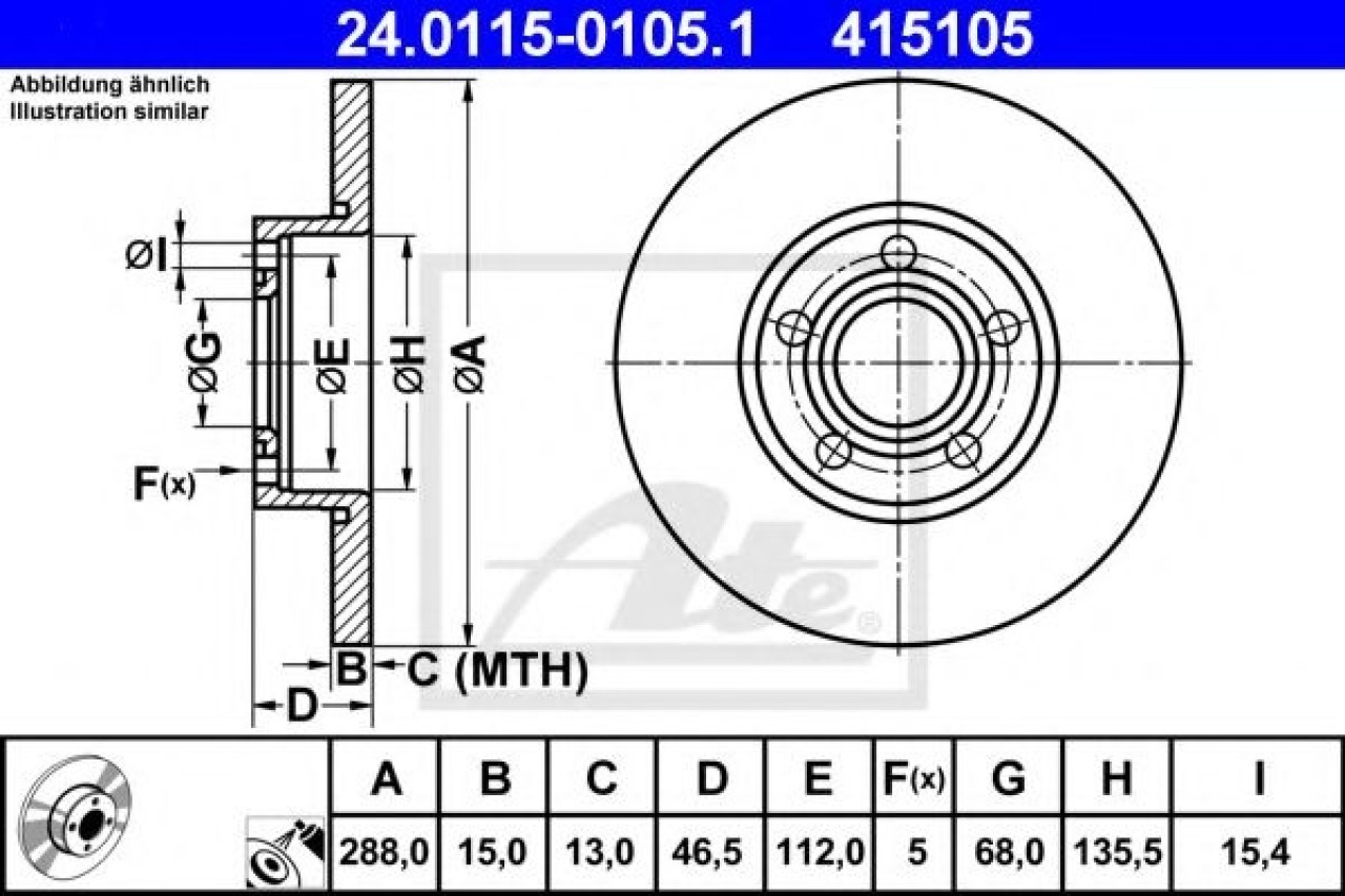 Disc frana AUDI A6 (4A, C4) (1994 - 1997) ATE 24.0115-0105.1 piesa NOUA