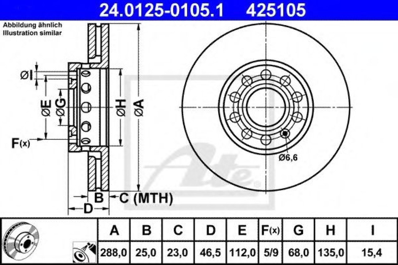 Disc frana AUDI A6 (4A, C4) (1994 - 1997) ATE 24.0125-0105.1 piesa NOUA