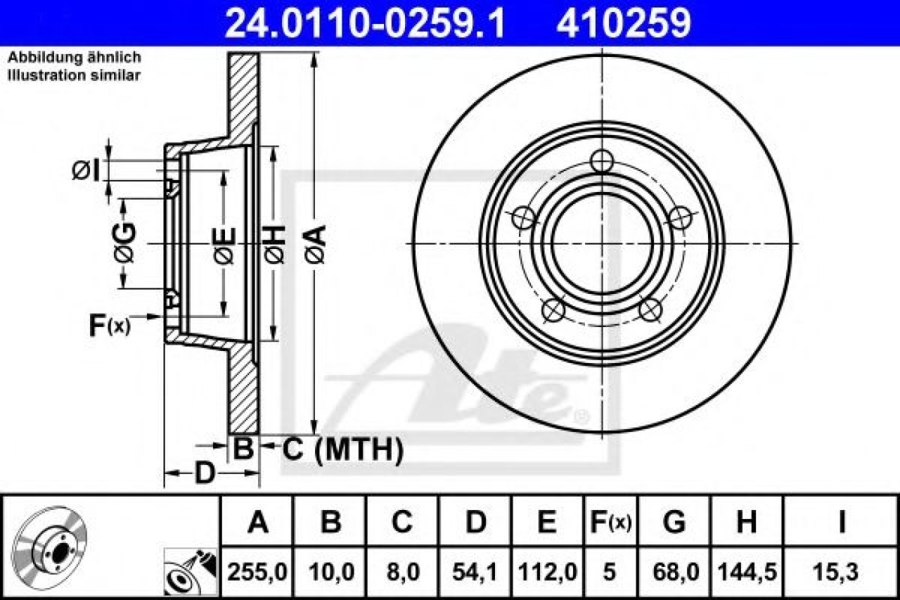 Disc frana AUDI A6 (4B2, C5) (1997 - 2005) ATE 24.0110-0259.1 piesa NOUA