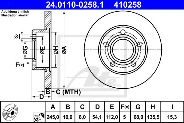 Disc frana AUDI A6 (4B2, C5) (1997 - 2005) ATE 24.0110-0258.1 piesa NOUA
