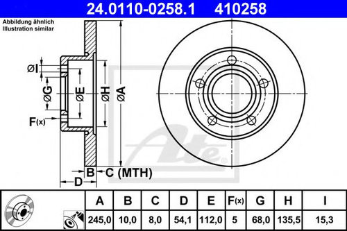 Disc frana AUDI A6 (4B2, C5) (1997 - 2005) ATE 24.0110-0258.1 piesa NOUA