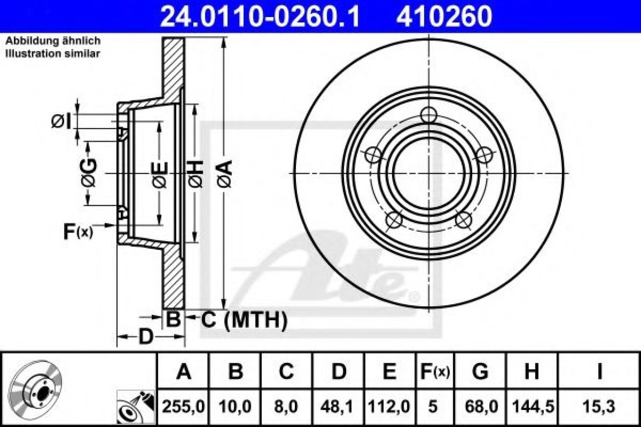 Disc frana AUDI A6 (4B2, C5) (1997 - 2005) ATE 24.0110-0260.1 piesa NOUA