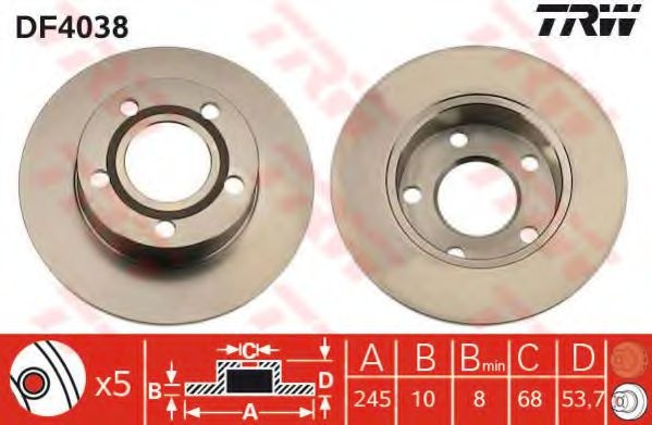 Disc frana AUDI A6 (4B2, C5) (1997 - 2005) TRW DF4038 piesa NOUA