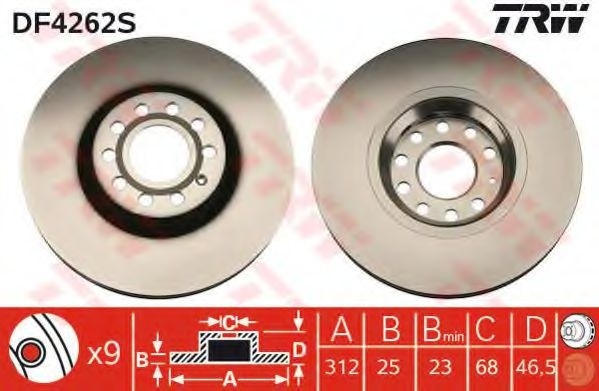 Disc frana AUDI A6 (4B2, C5) (1997 - 2005) TRW DF4262S piesa NOUA
