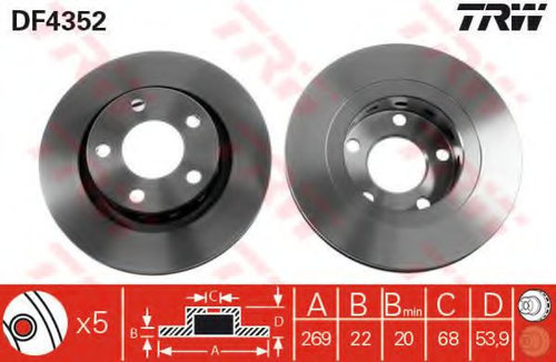 Disc frana AUDI A6 (4B2, C5) (1997 - 2005) TRW DF4352 piesa NOUA