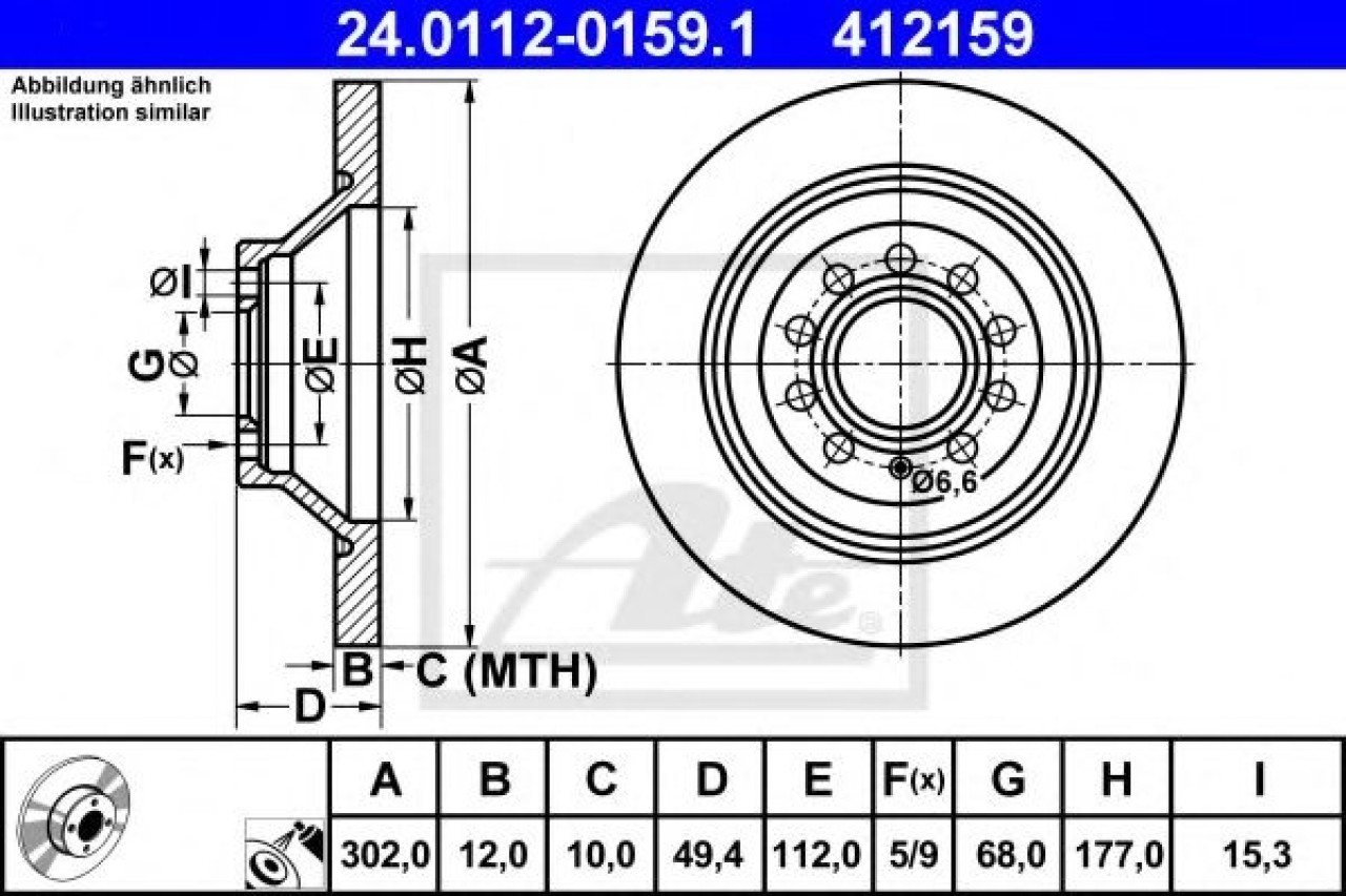 Disc frana AUDI A6 (4F2, C6) (2004 - 2011) ATE 24.0112-0159.1 piesa NOUA