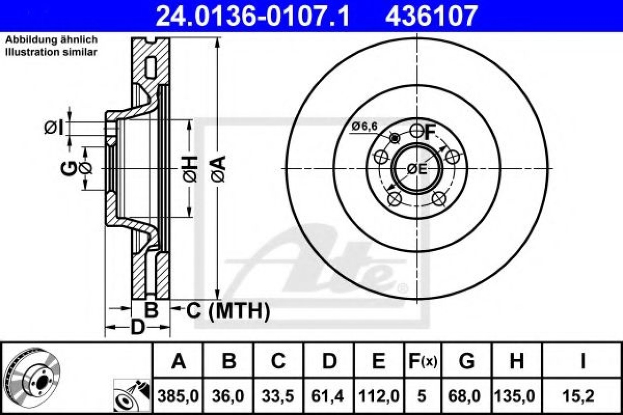 Disc frana AUDI A6 (4F2, C6) (2004 - 2011) ATE 24.0136-0107.1 piesa NOUA