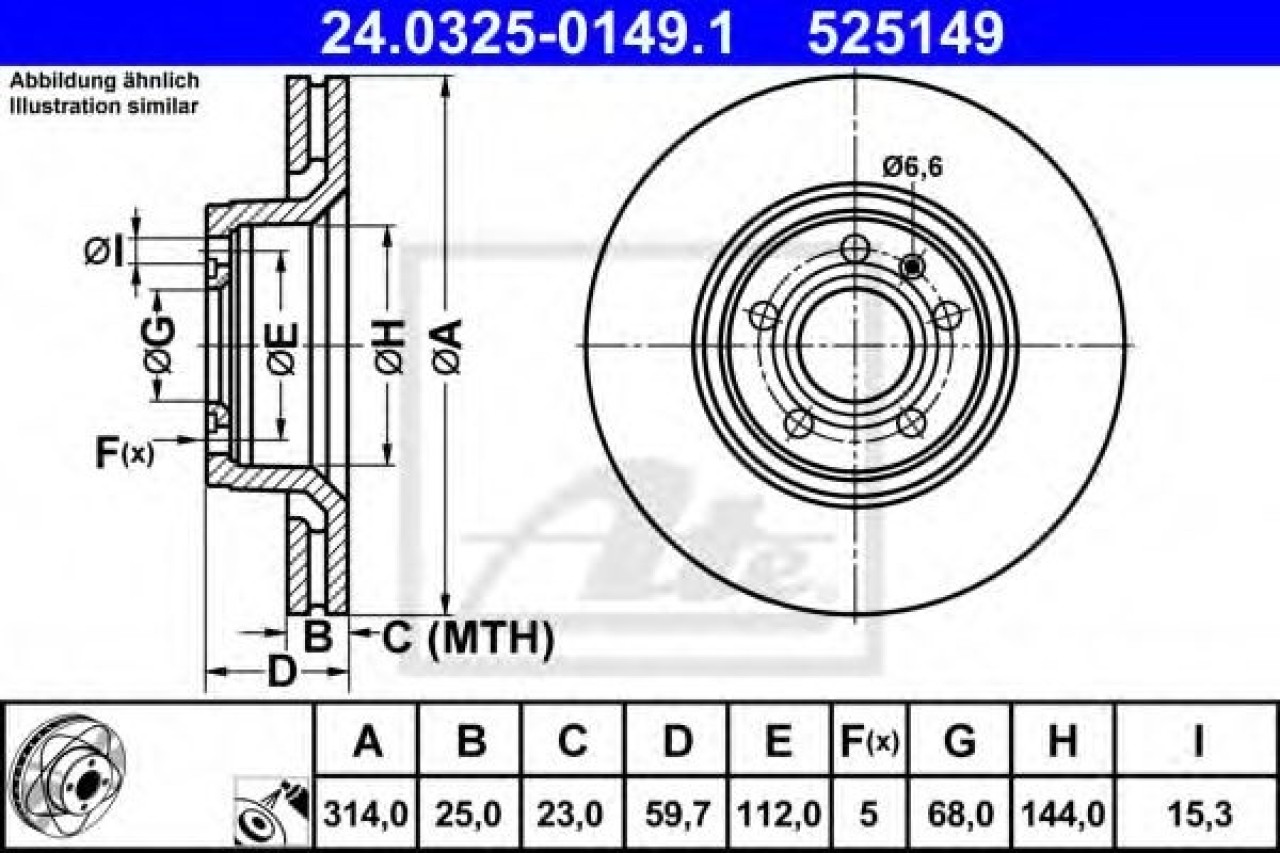 Disc frana AUDI A6 (4F2, C6) (2004 - 2011) ATE 24.0325-0149.1 piesa NOUA