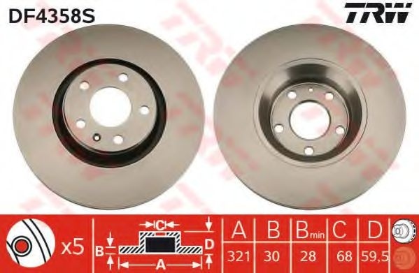 Disc frana AUDI A6 (4F2, C6) (2004 - 2011) TRW DF4358S piesa NOUA