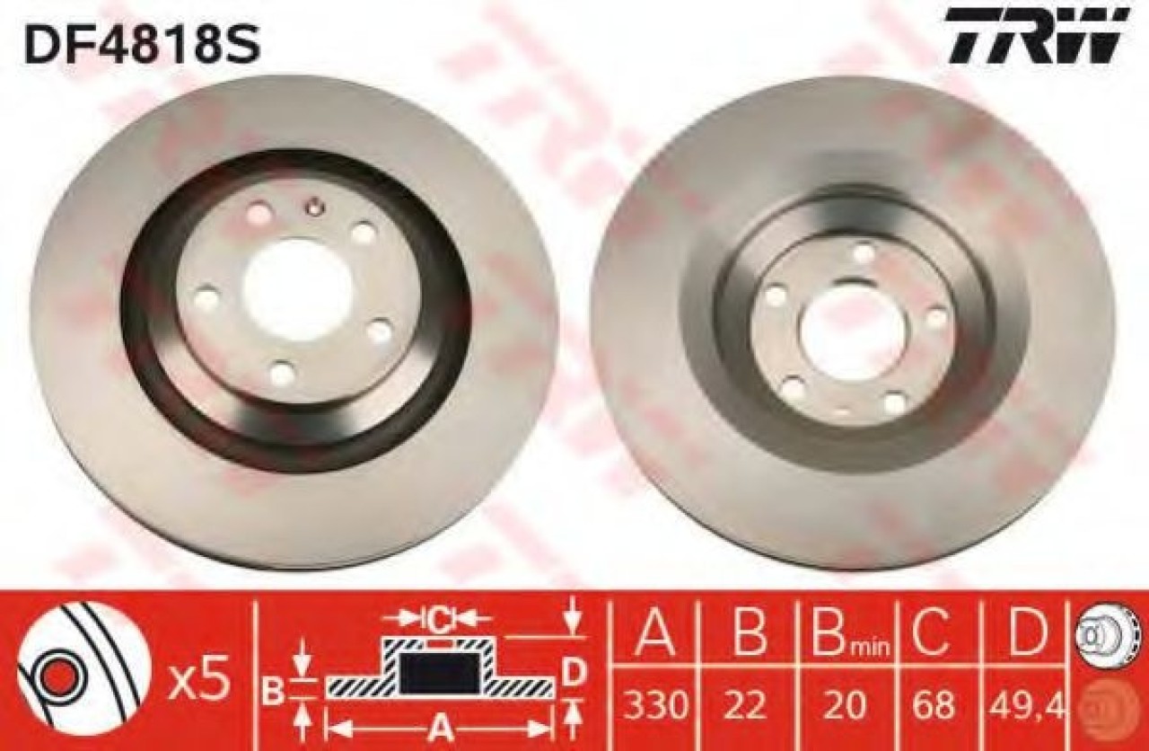 Disc frana AUDI A6 (4F2, C6) (2004 - 2011) TRW DF4818S piesa NOUA