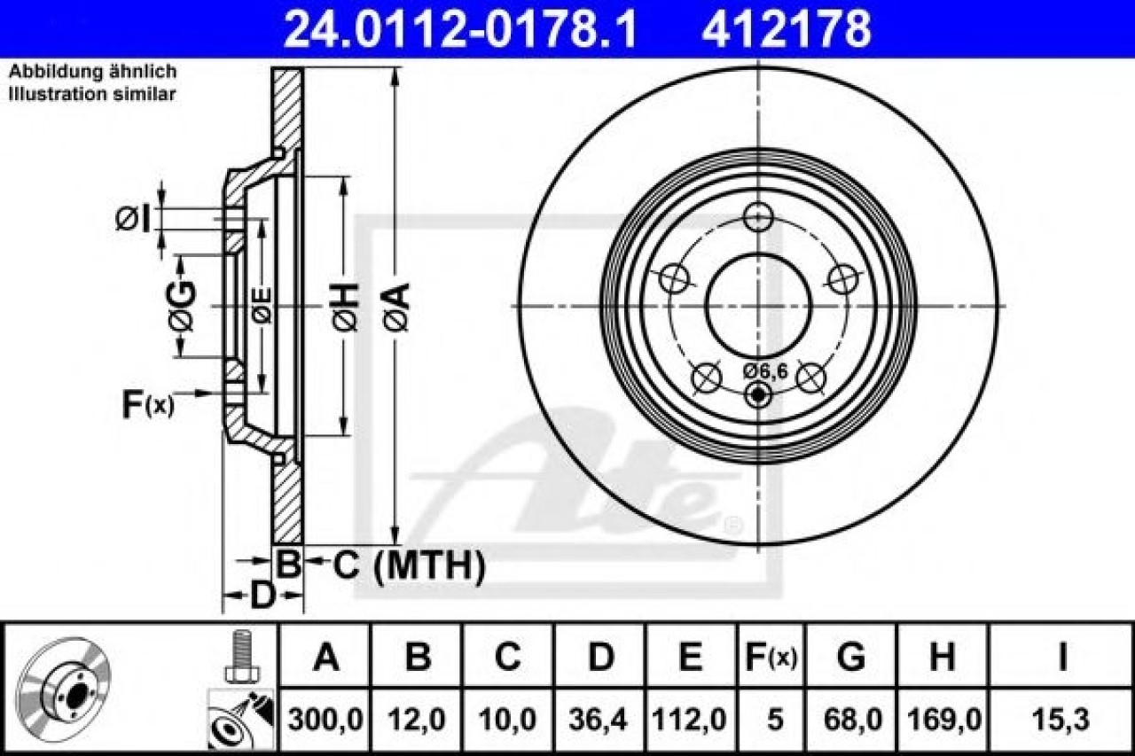 Disc frana AUDI A6 (4G2, C7, 4GC) (2010 - 2016) ATE 24.0112-0178.1 piesa NOUA