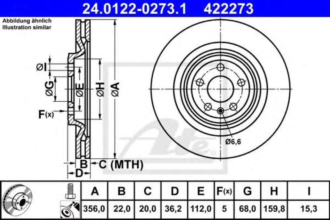 Disc frana AUDI A6 (4G2, C7, 4GC) (2010 - 2016) ATE 24.0122-0273.1 piesa NOUA