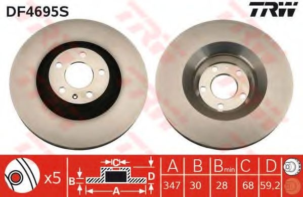 Disc frana AUDI A6 Allroad (4FH, C6) (2006 - 2011) TRW DF4695S piesa NOUA