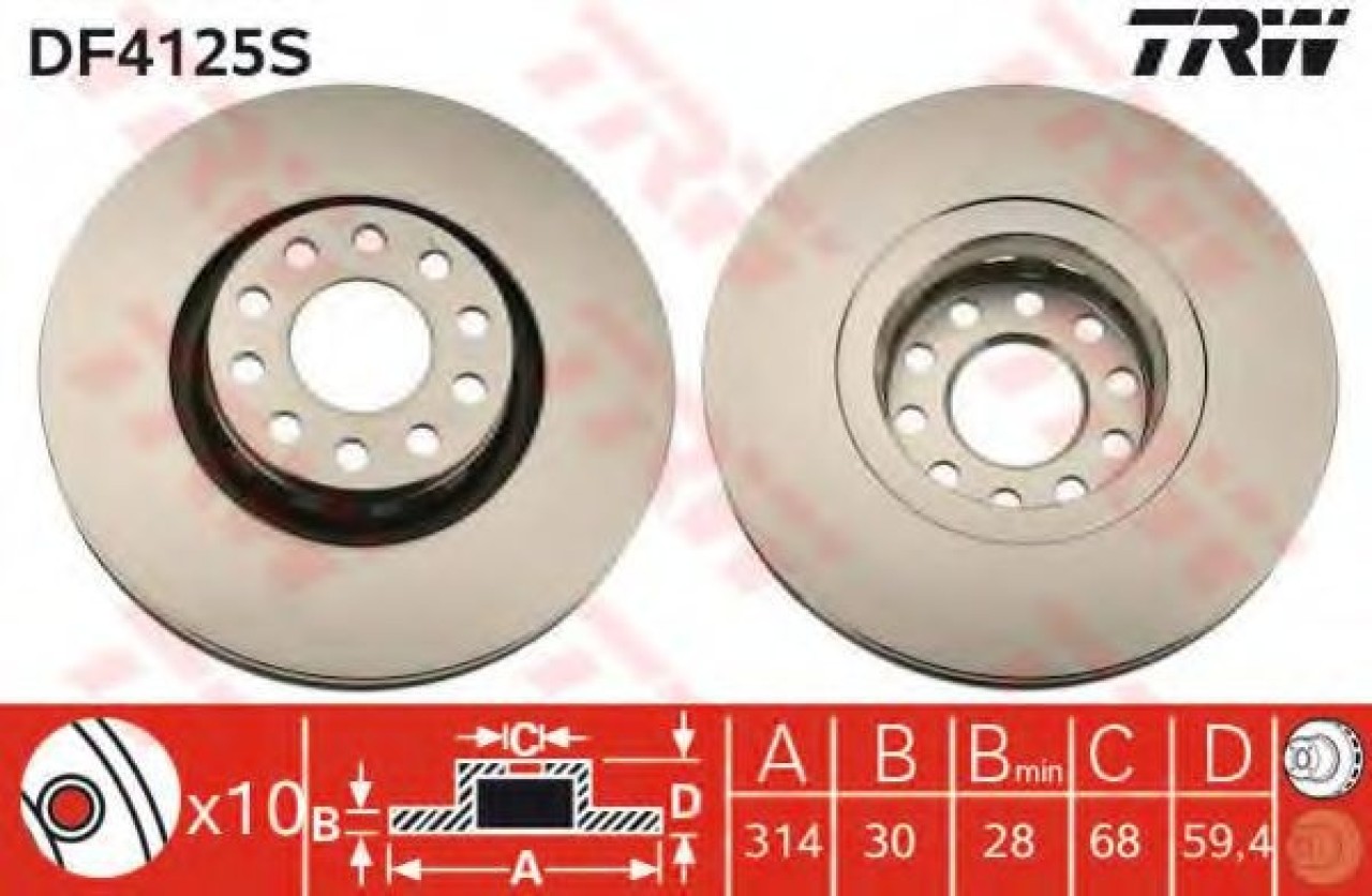 Disc frana AUDI A6 Avant (4A, C4) (1994 - 1997) TRW DF4125S piesa NOUA