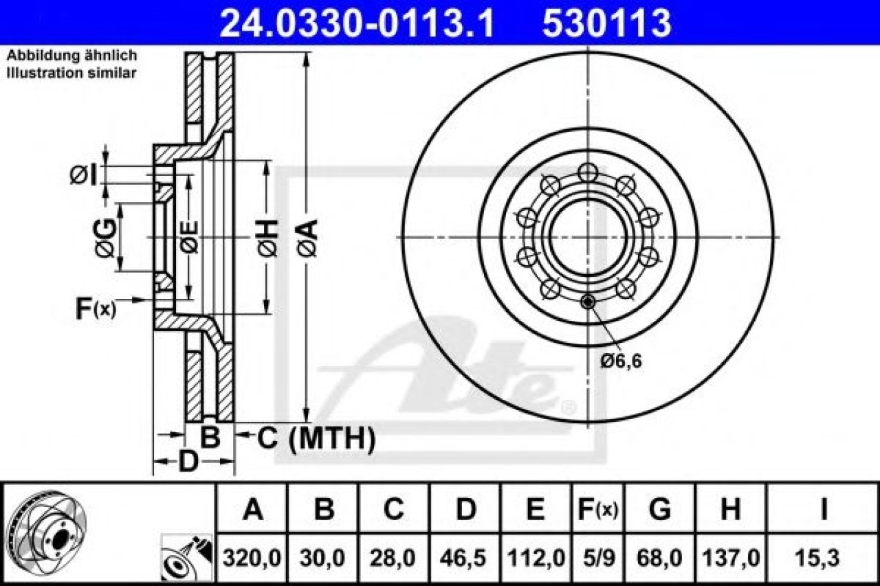 Disc frana AUDI A6 Avant (4B5, C5) (1997 - 2005) ATE 24.0330-0113.1 piesa NOUA