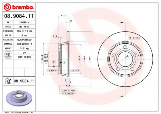 Disc frana AUDI A6 Avant (4B5, C5) (1997 - 2005) BREMBO 08.9084.11 piesa NOUA