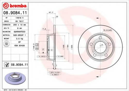 Disc frana AUDI A6 Avant (4B5, C5) (1997 - 2005) BREMBO 08.9084.11 piesa NOUA