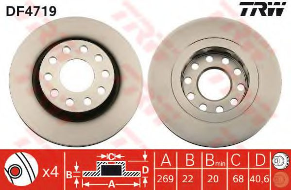 Disc frana AUDI A6 Avant (4B5, C5) (1997 - 2005) TRW DF4719 piesa NOUA