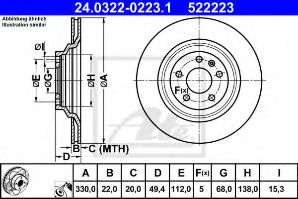 Disc frana AUDI A6 Avant (4F5, C6) (2005 - 2011) ATE 24.0322-0223.1 piesa NOUA