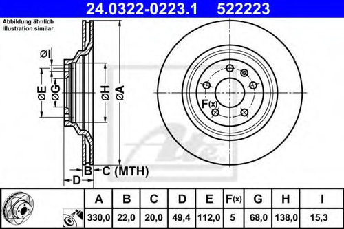 Disc frana AUDI A6 Avant (4F5, C6) (2005 - 2011) ATE 24.0322-0223.1 piesa NOUA