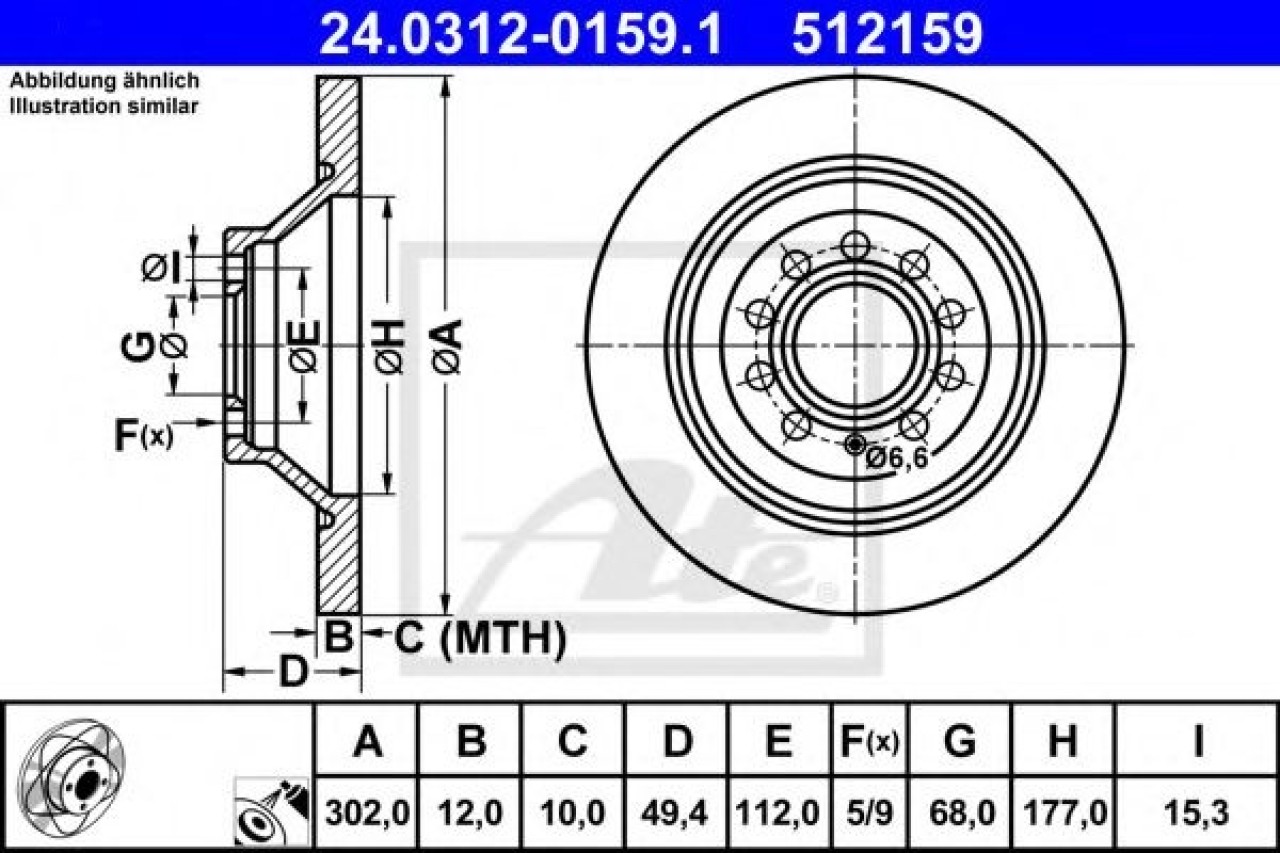 Disc frana AUDI A6 Avant (4F5, C6) (2005 - 2011) ATE 24.0312-0159.1 piesa NOUA