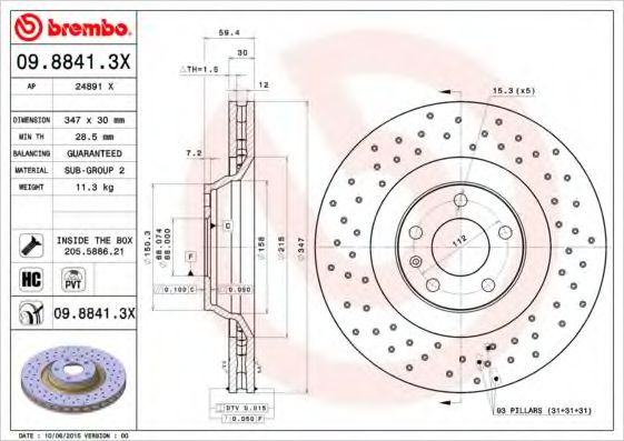 Disc frana AUDI A6 Avant (4F5, C6) (2005 - 2011) BREMBO 09.8841.3X piesa NOUA