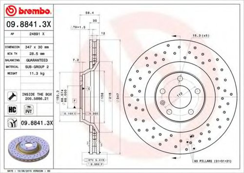 Disc frana AUDI A6 Avant (4F5, C6) (2005 - 2011) BREMBO 09.8841.3X piesa NOUA